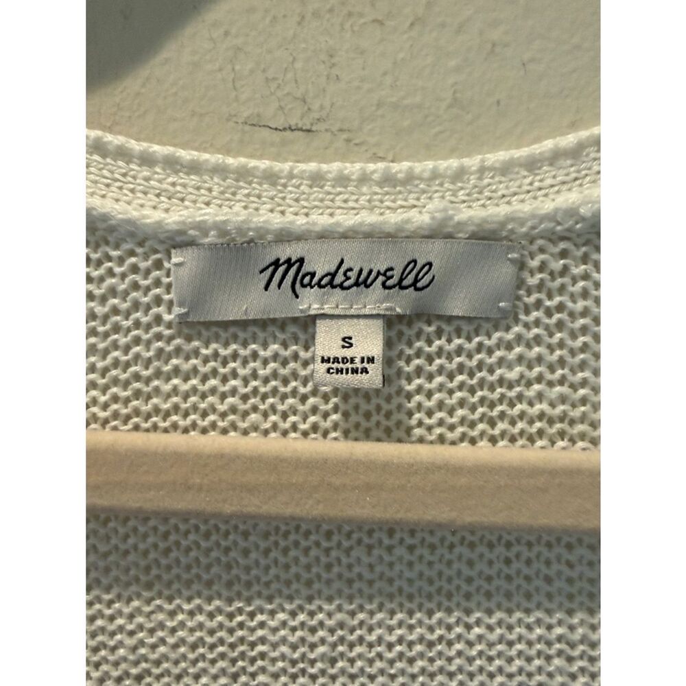 Madewell Blue and White Striped V-Neck Linen Sweater rolled hemlines size Small - Picture 5 of 13